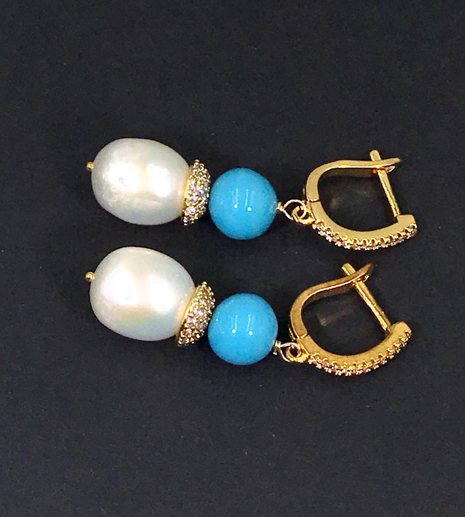 Pearl and Turquoise Wedding Earrings - doolittlejewelry