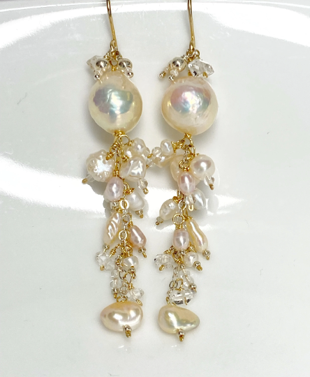 Blush Edison Pearl and Herkimer Crystal Dangle Earrings