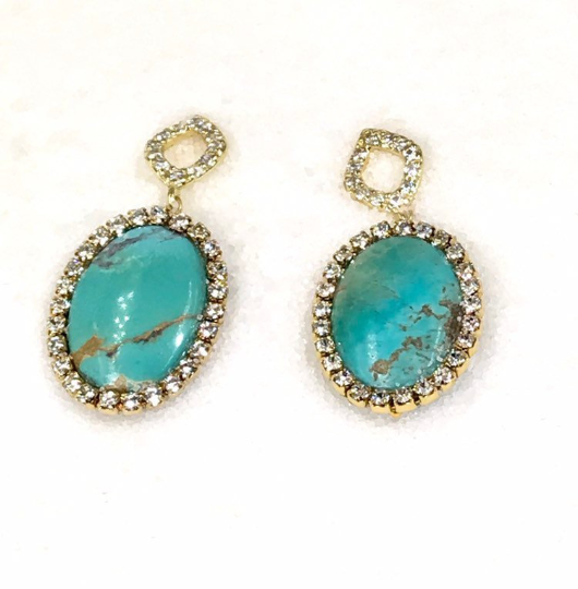 Turquoise Earrings with Gold Pave Crystals - doolittlejewelry