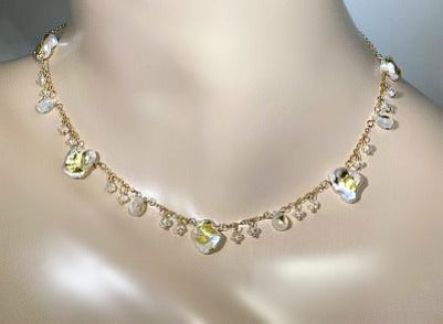 Keishi Pearl 24kt Gold Leaf Boho Dangle Necklace with Rainbow Moonstone - doolittlejewelry