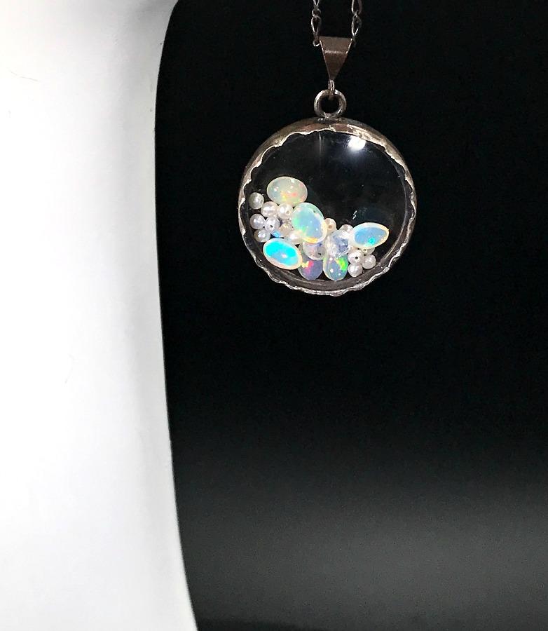 Opal Moonstone and Pearl Sterling Silver Necklace - doolittlejewelry