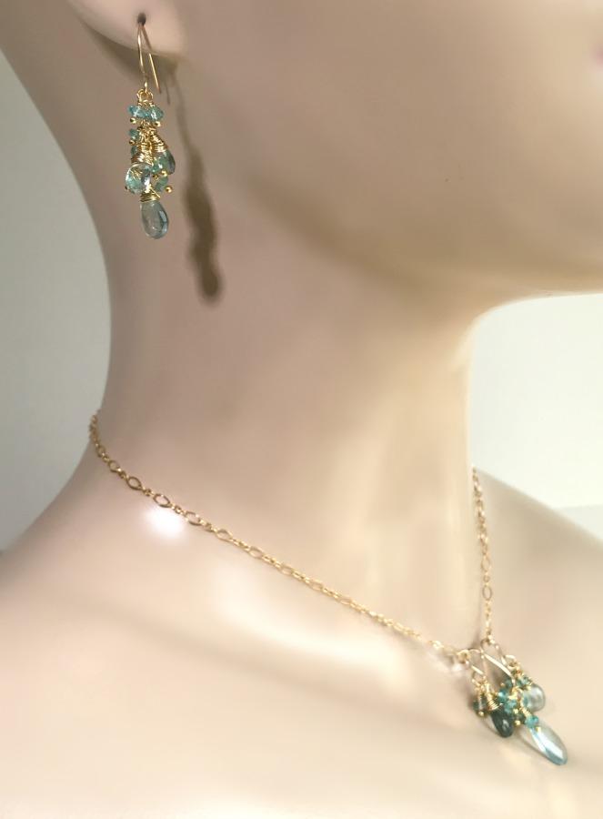 Gold Fill Moss Aquamarine Necklace Earrings Set - doolittlejewelry