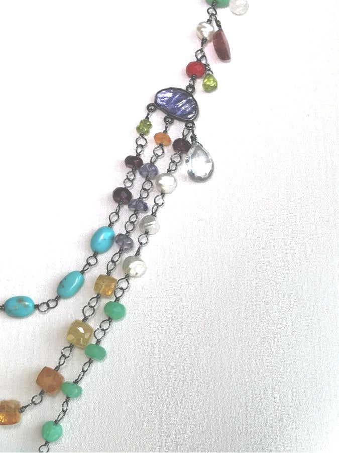 Multi-Strand Long Wire Wrap Gemstone Necklace - doolittlejewelry