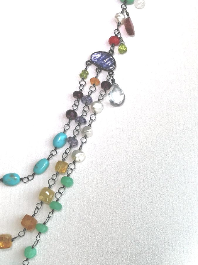 Multi-Strand Long Wire Wrap Gemstone Necklace– Doolittle