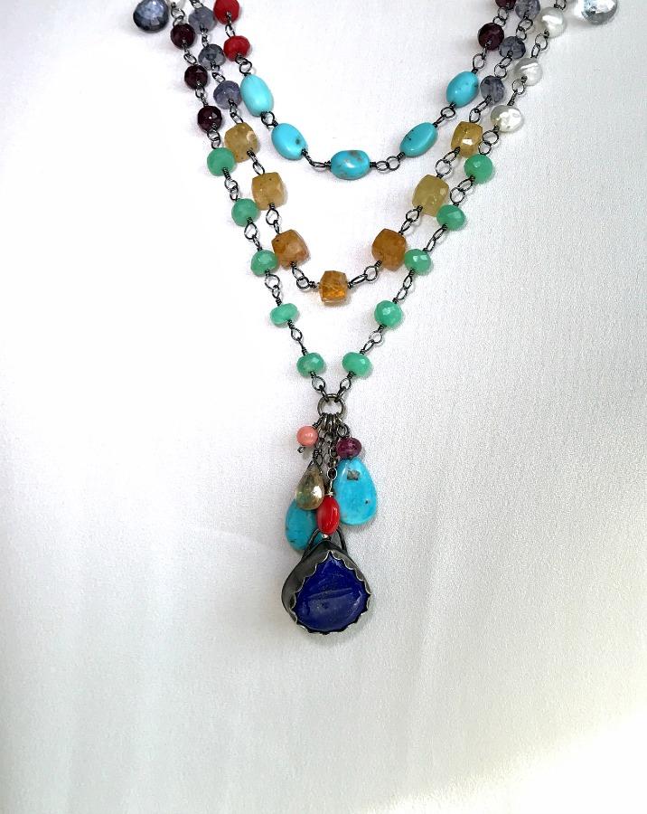 Multi-Strand Long Wire Wrap Gemstone Necklace - doolittlejewelry