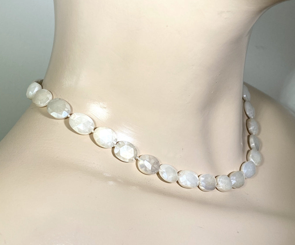 Ivory Mystic Moonstone Necklace Silk Knotted Sterling Silver - doolittlejewelry