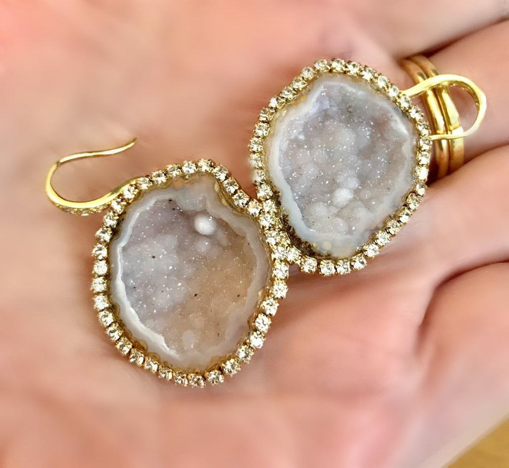 Ivory Tabasco Geode Earrings Diamond Bezel Style - doolittlejewelry