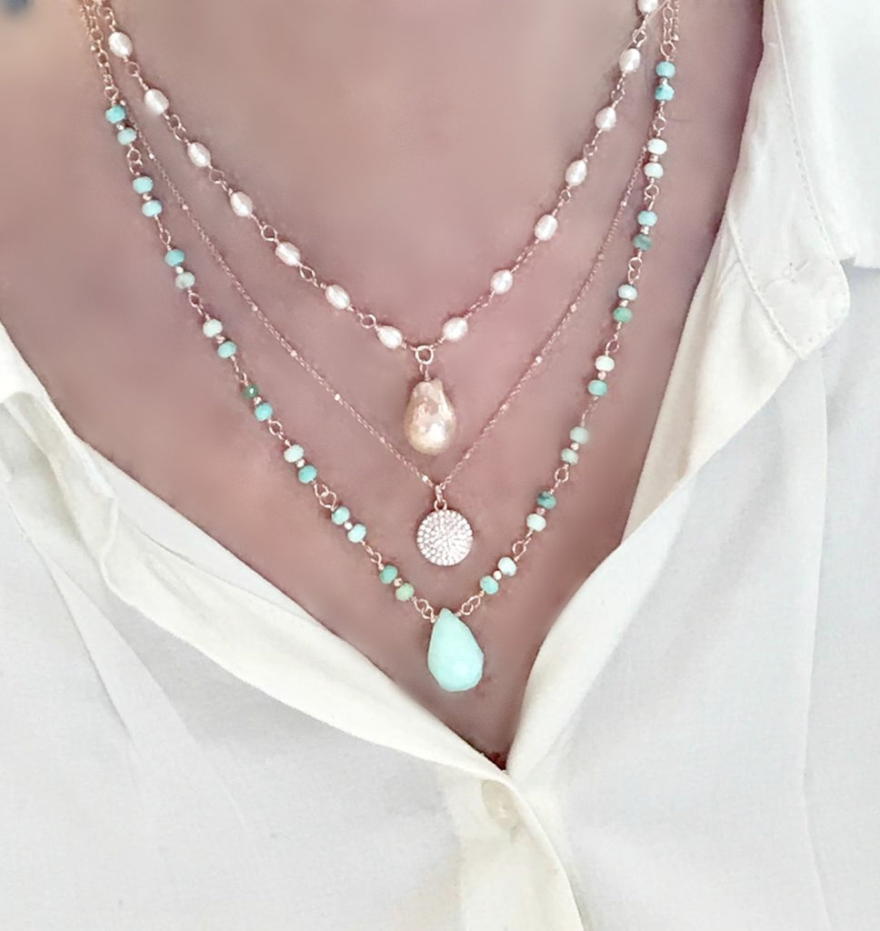 Green Peruvian Opal Rose Gold Layering Necklace - doolittlejewelry