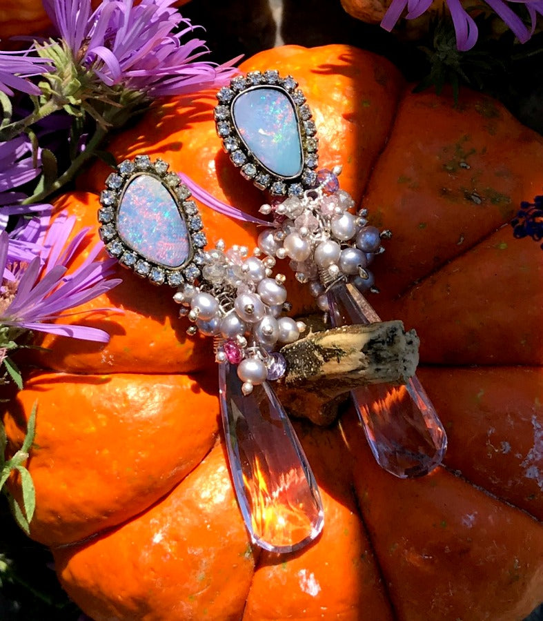 Black Boulder Opal and Diamond Look Bezel Earrings - doolittlejewelry