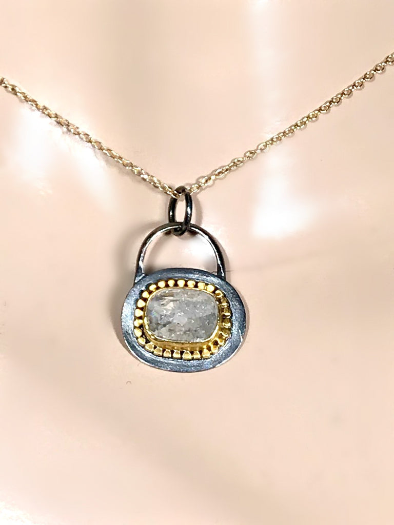 Champagne Rose Cut Diamond Pendant 22kt Gold Granulation - doolittlejewelry