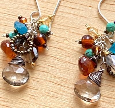 Multicolor Gemstone Dangle Earrings Earth Tone Sterling Silver