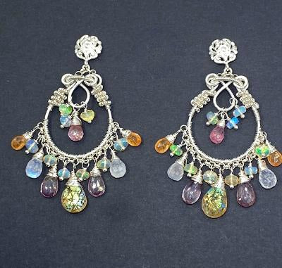 Mystic Citrine Moonstone Opal Pink Topaz Hoop Earrings in Sterling Silver - doolittlejewelry