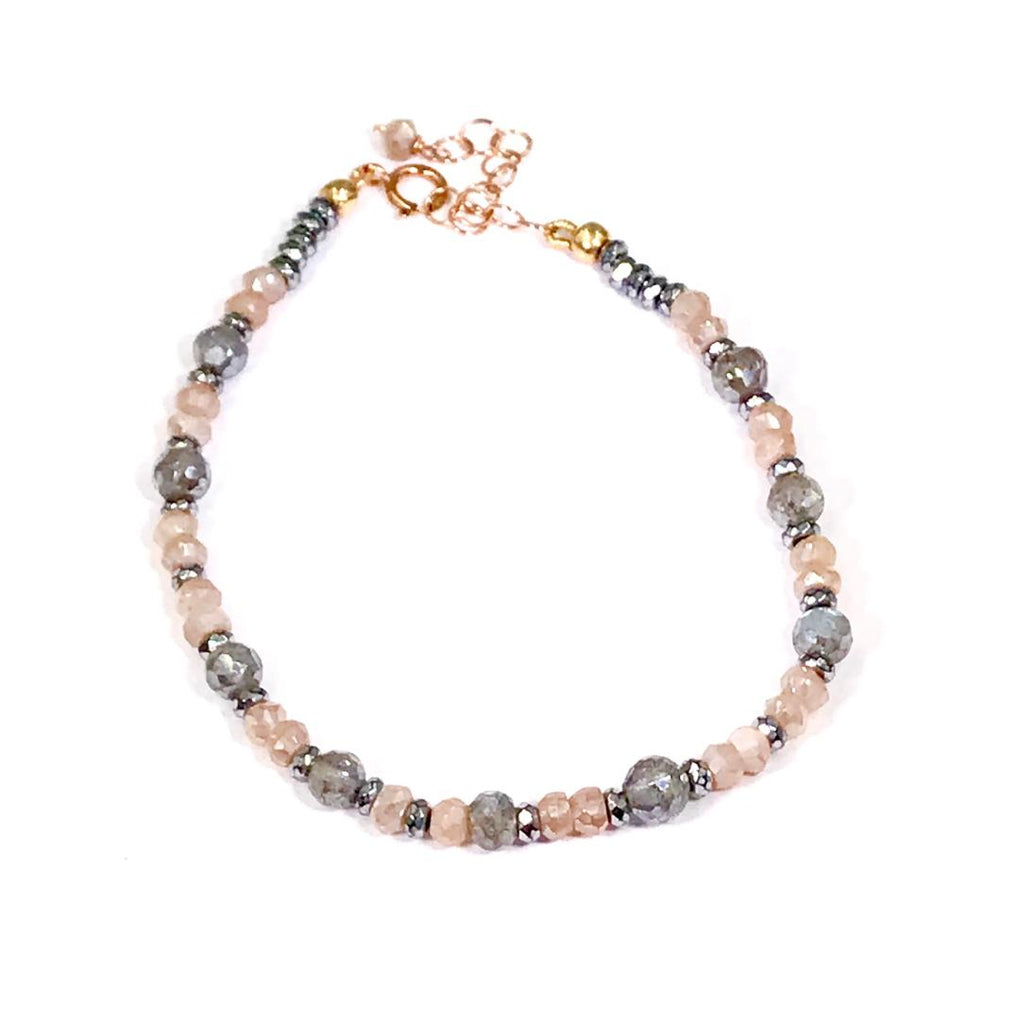 Labradorite Blush Moonstone Rose Gold Beaded Stacking Bracelet - doolittlejewelry