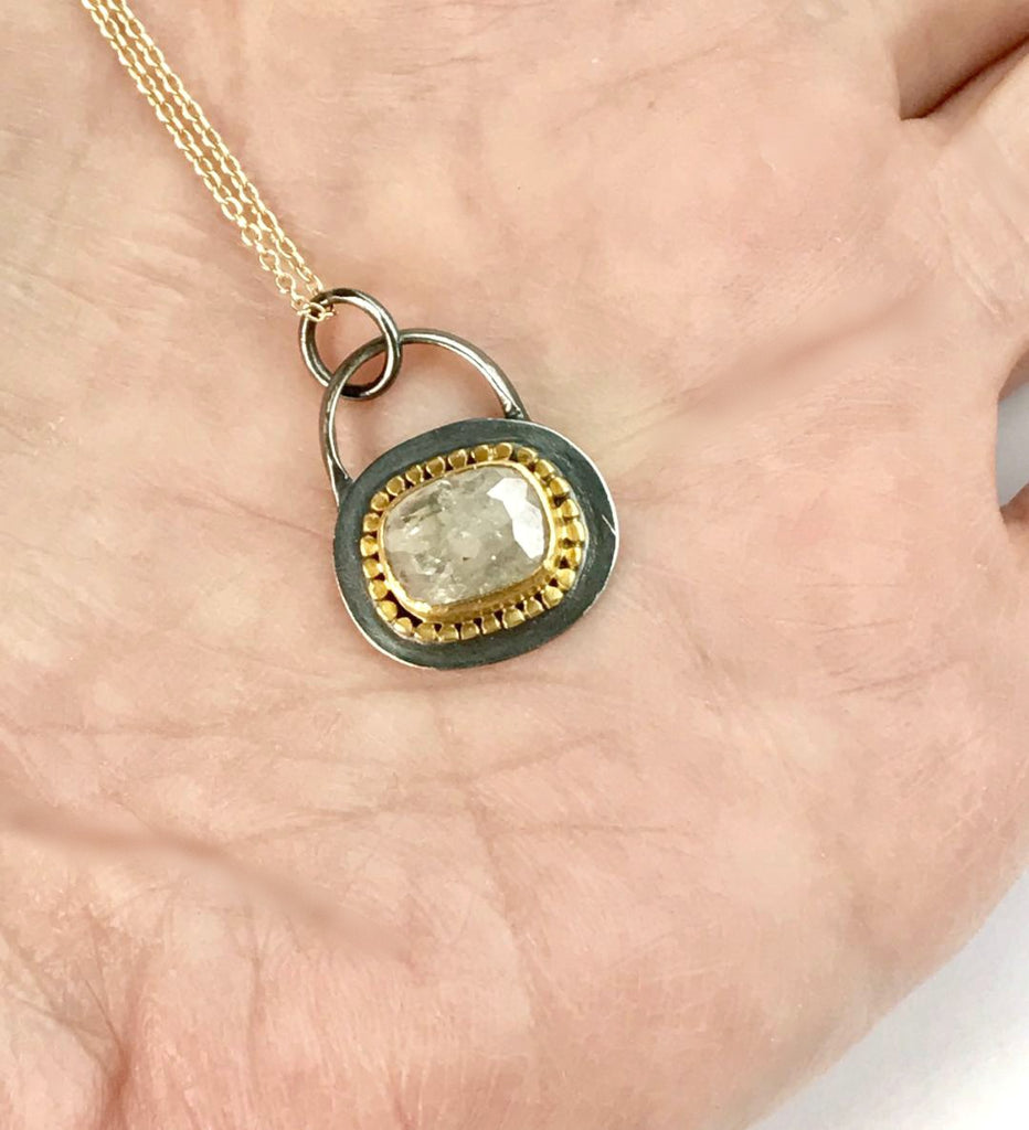 Champagne Rose Cut Diamond Pendant 22kt Gold Granulation - doolittlejewelry