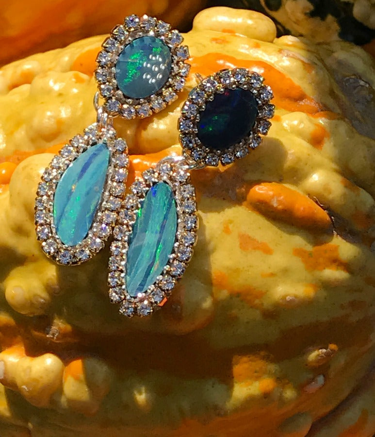 Boulder Opal and Diamond Pave Look Wedding Earring - doolittlejewelry