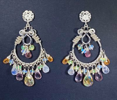 Mystic Citrine Moonstone Opal Pink Topaz Hoop Earrings in Sterling Silver - doolittlejewelry