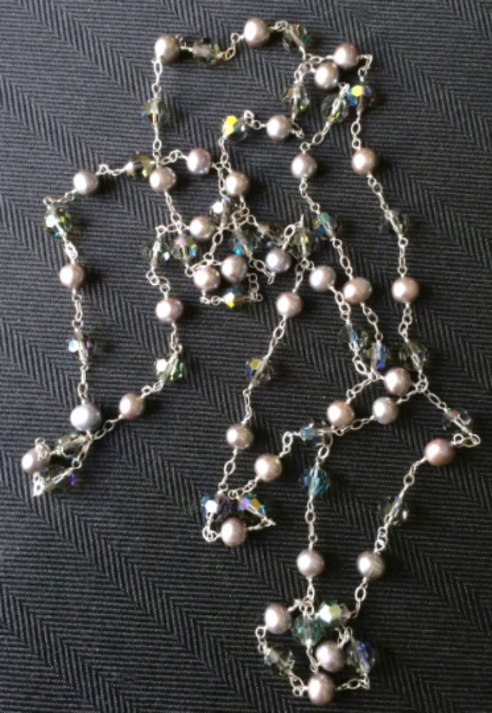 Long Grey Pearl Swarovski Crystal Sautoir Necklace - doolittlejewelry