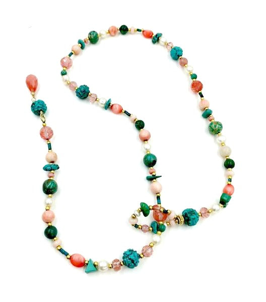 Lariat and Turquoise Coral Boho Necklace - doolittlejewelry