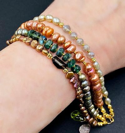 Multi-strand Pearl and Gemstone Clasp Bracelet