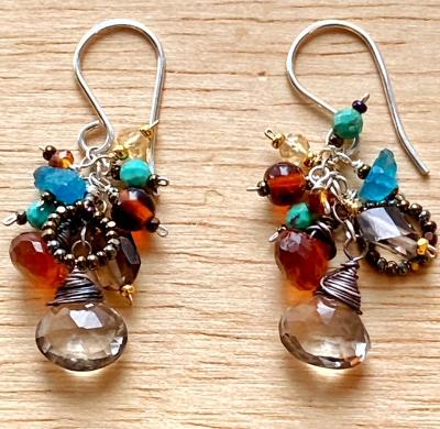 Multicolor Gemstone Dangle Earrings Earth Tone Sterling Silver