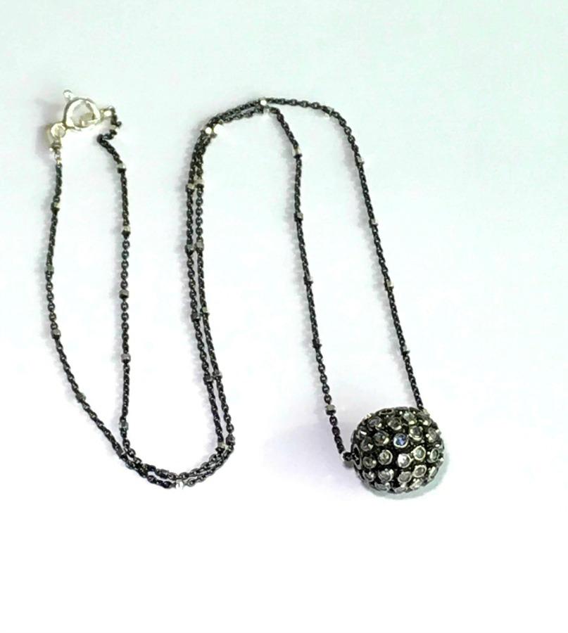 Diamond Slice and Oxidized Silver Pendant Necklace - doolittlejewelry