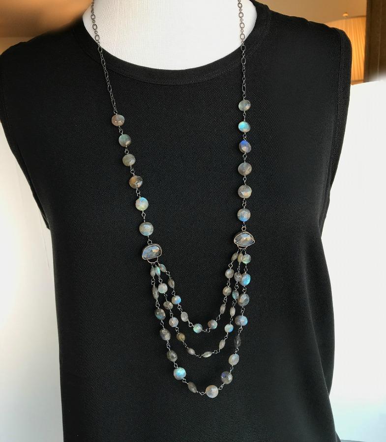 Multi-Strand Long Wire Wrap Labradorite Necklace - doolittlejewelry