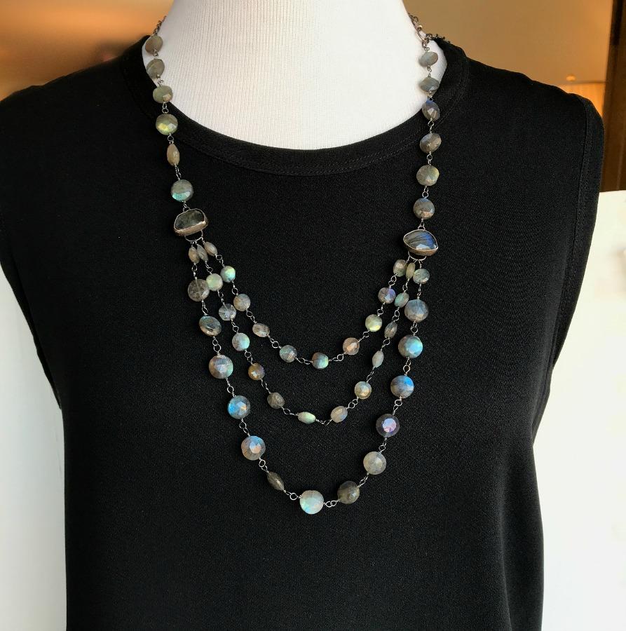 Multi-Strand Long Wire Wrap Labradorite Necklace - doolittlejewelry