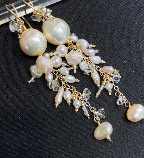 Blush Edison Pearl and Herkimer Crystal Dangle Earrings