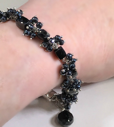 Black Spinel Cluster Bracelet Sterling Silver - doolittlejewelry