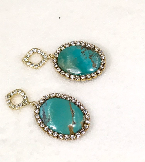 Turquoise Earrings with Gold Pave Crystals - doolittlejewelry
