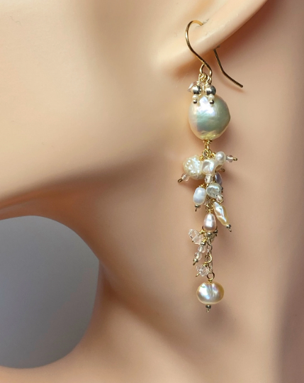 Blush Edison Pearl and Herkimer Crystal Dangle Earrings