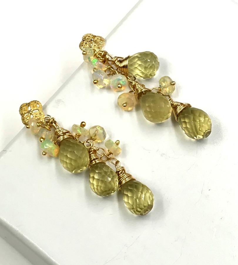 Ethiopian Opal Lemon Quartz Tassel Earrings - doolittlejewelry