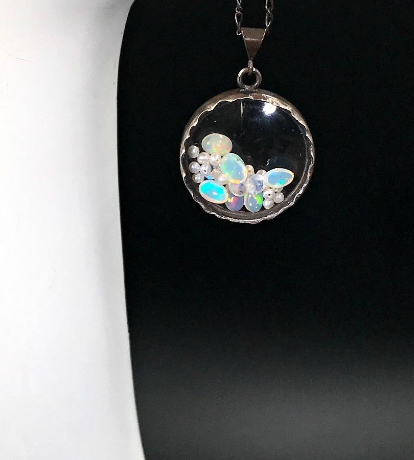 Opal Moonstone and Pearl Sterling Silver Necklace - doolittlejewelry