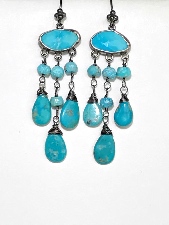 Oxidized Silver Boho Turquoise Chandelier Earrings - doolittlejewelry