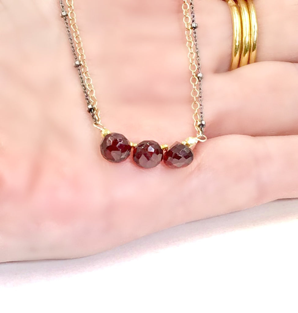 Garnet Necklace Dainty Red Garnet Choker Bar Necklace - doolittlejewelry