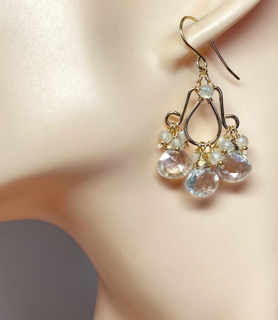 Mystic Crystal Quartz Chandelier Earrings Gold Fill