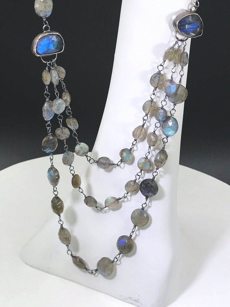 Multi-Strand Long Wire Wrap Labradorite Necklace - doolittlejewelry
