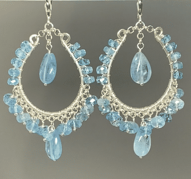 Aquamarine Sterling Silver Hoop Earrings with Blue Zircon