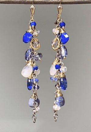 Blue Dangle Earrings Lapis Kyanite Mixed Metals