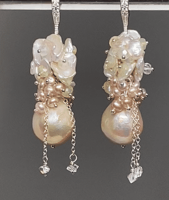 Blush Pearl Cluster Bridal Earrings Sterling Silver