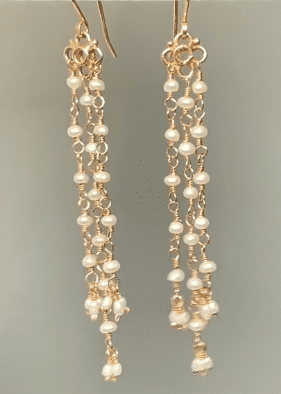 Long Pearl Shoulder Duster Dangle Earrings Rose Gold