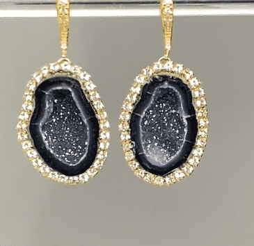 Black Tabasco Geode Druzy Diamond Look Earrings