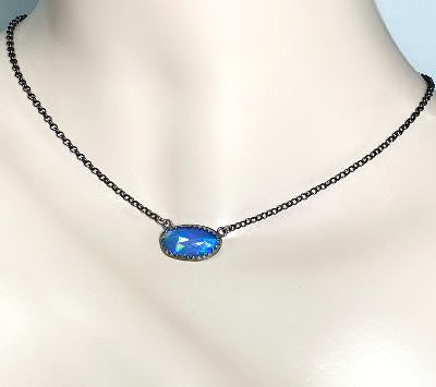 Ethiopian Opal Pendant Sideways Necklace
