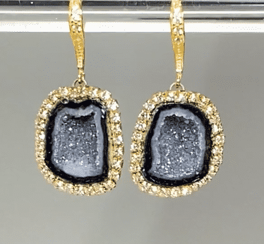 Black Tabasco Geode Druzy Earrings Diamond Style Dangle Earrings
