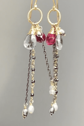 red topaz mystic topaz gemstone multicolor mixed metal dangle earrings