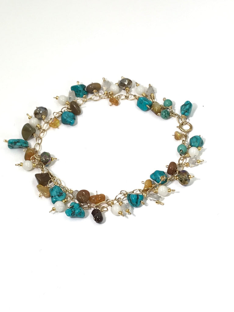 Turquoise Boho Wire Wrap 14kt Gold Bracelet - doolittlejewelry