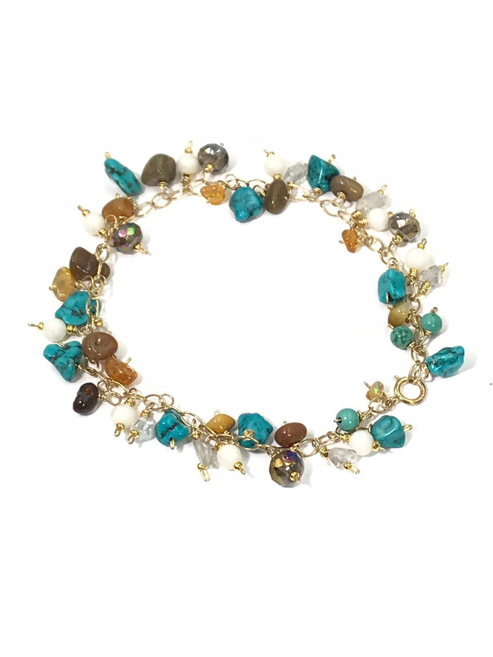 Turquoise Boho Wire Wrap 14kt Gold Bracelet - doolittlejewelry