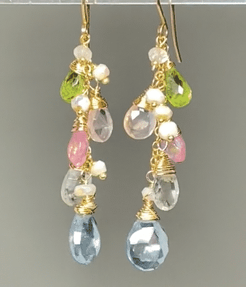 Pastel Gemstone Dangle Earrings Gold Fill 2