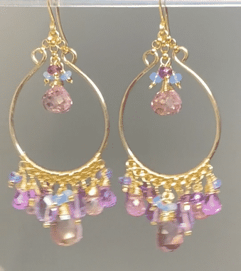 Statement chandelier earrings in pink and violet gemstones