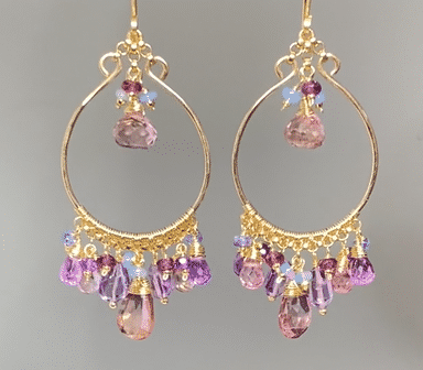 Gemstone Statement Chandelier Earrings in Pink, Lavender, Violet